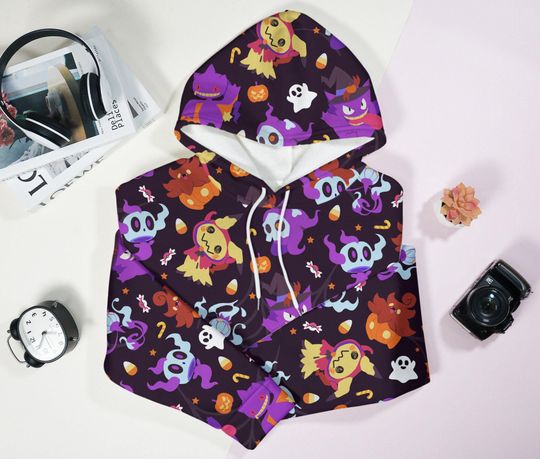 Discover Gengar and Mimikyu Hoodie, Cute Halloween Shirt, Anime Ghost Hoodie