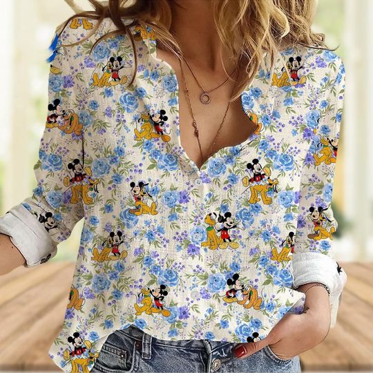 Discover Mickeyy And Friends Linen-Look Shirt, Disneyyy Mickeyy plutoo Casual Shirt