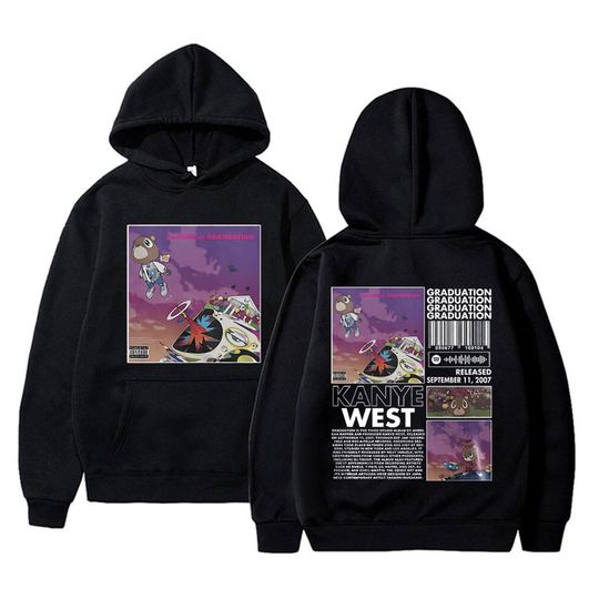 Discover Rapper Kanye West Graduation Printed Hoodie Male Cool Streetwear Men Hip Hop Casual Sweatshirt Male Tops Oversized Men's Hoodies