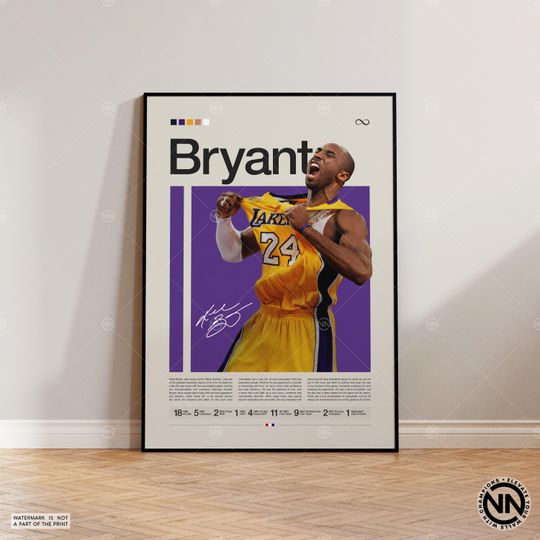 Discover Kobe Bryant Poster, LA Lakers Poster, NBA Poster, Sports Poster, Mid Century Modern, NBA Fans, Basketball Gift, Sports Bedroom Posters