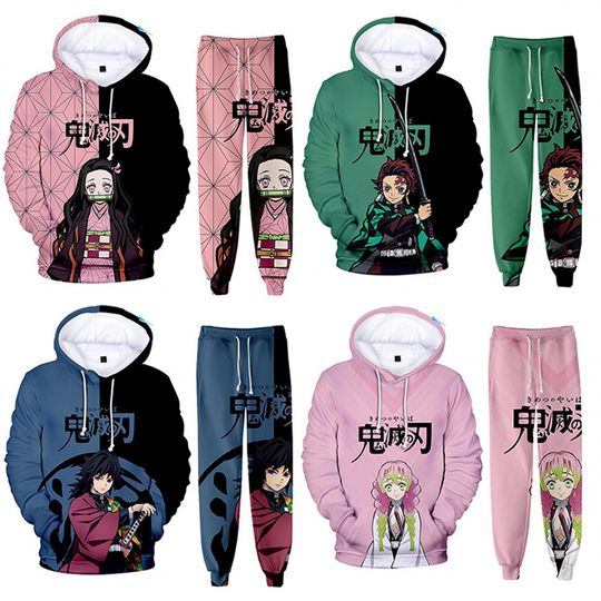 Discover Anime demon Hoodies 3D Printed Cosplay pants+Hoodie 2PCS Set