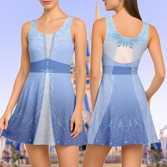 Discover Elsaa Princess Skater Dress, Frozenn Queen 2025 Cosplay Women Dress, Disneyyy Princess Casual Dress, Blue Snowflake Comfort Dress For Her