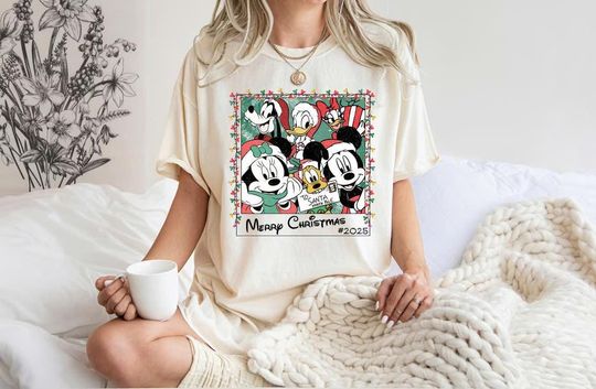 Discover Comfort Colors Disneyyy Mickeyy and Friends Christmas Lights 2025 Shirt, Mickeyy and Friends Signature, Mickeyy's Very Merry Christmas Party 2025