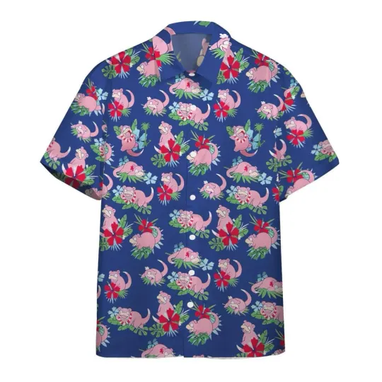 Discover PKM Trendy Hawaiian Shirt Tropical Slowpoke Pink Blue Hawaii Shirt PKM A