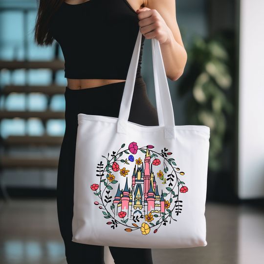 Discover Flower Castle Tote Bag, Disneyyy Castle Bag, Disneyyy Tote Bag, Floral Tote Bag