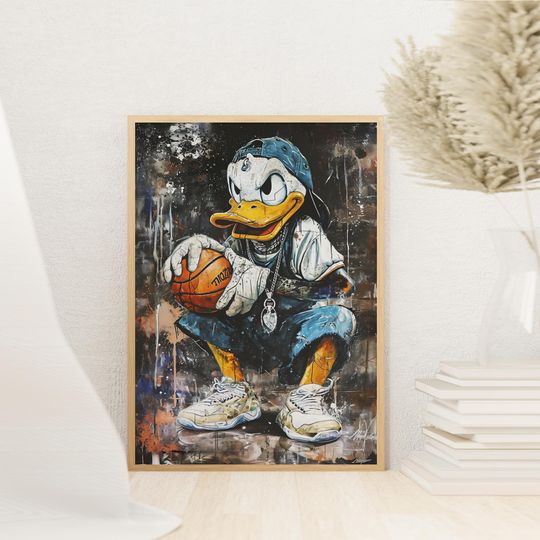 Discover Basketball Player Donald Duckk Canvas Wall Art, Donald Hiphop Poster Print Art, Movie Hero Wall Decor, walt disneyy Wall Art Print.