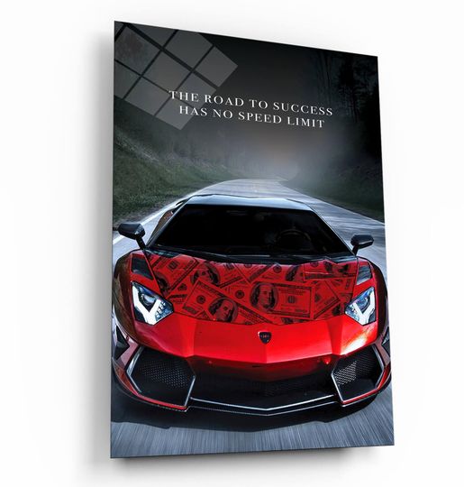 Discover Car-Inspired Motivational Canvas - The Road to Success Has No Speed Limit Quote for Office, Garage, or Man Cave Decor