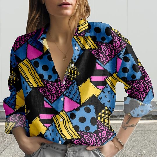 Discover Sally Costume Blouse Shirt, Nightmare Rag Doll Casual Shirt