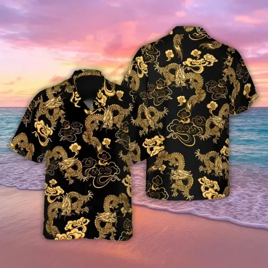 Discover Gold Dragon Hawaiian Shirt – Asian Cloud Print