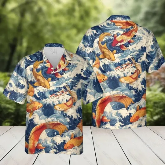 Discover Koi Fish & Ocean Waves Hawaiian Shirt – Japanese Art Print