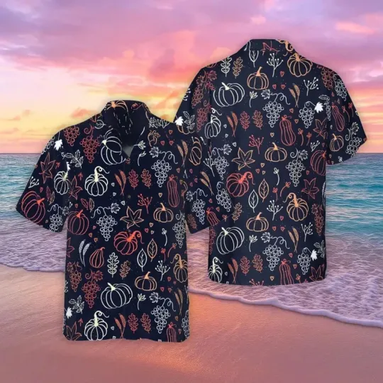 Discover Fall Pumpkin & Leaf Hawaiian Shirt – Autumn Harvest Print, Kids & Adult Sizes