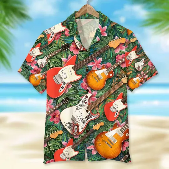 Discover Electric Guitar Hawaiian Shirt for Men Women Kids – Music Aloha Beach Wear