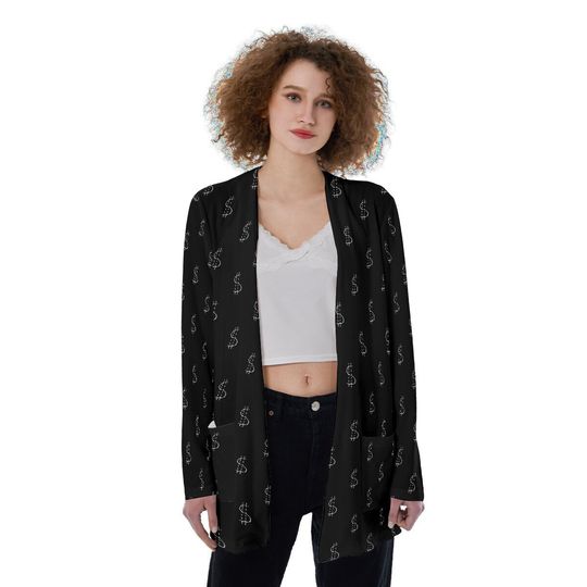 Discover Dollar Sign All-Over Print | Money Symbol Pattern | Women's Patch Pocket Cardigan