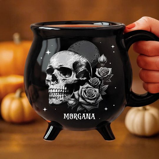 Discover Personalized Witch Cauldron Coffee Mug - Halloween Witchy Gifts Roses & Skulls
