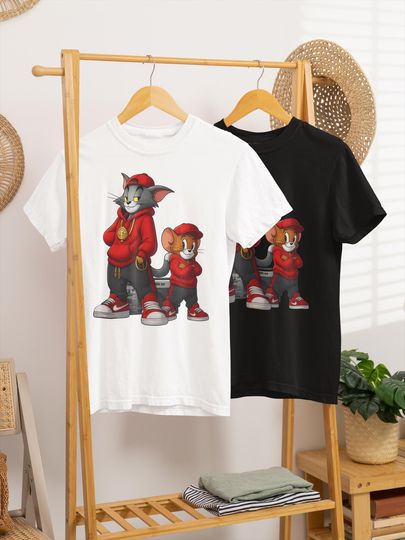 Discover Tom and Jerry T-Shirt, Urban Cartoon Style, Funny Graphic Tee, 90s Hip Hop Vibe