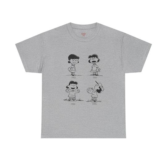 Discover Peanuts - Lucy Through the Years T-Shirt - Adult Unisex Tee - Minimalist Comic Strip Design