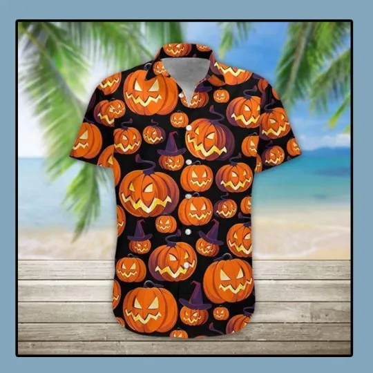 Discover Vintage Hawaiian Pumpkin Witch Halloween Shirt– Funny Hawaiian Beach Gift
