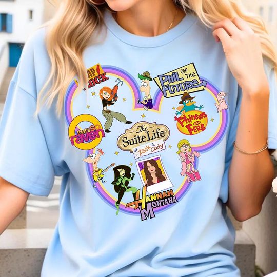 Discover Disneyyy Channel Retro Comfort Colors T-Shirt, Comedy TV Series, Lizziee McGuiree, Phineas And Ferb, Kim Possible, Hannah Montana, Zack And Cody