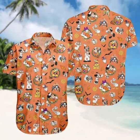 Discover Disneyyy Halloween Mickeyy mouse & Friends Cruise Pirate Orange Hawaiian Shirt