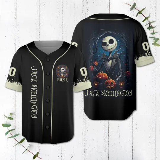 Discover Personalized Halloween Jackk Skellingtonn Horror Pumpkin Baseball Jersey Shirt