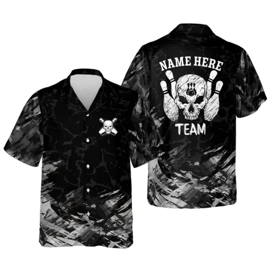 Discover Personalized Name Skull Bowling Flame Short Sleeve Hawaiian Shirt