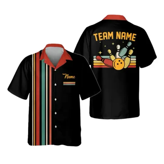 Discover Custom Black Retro Hawaiian Bowling Shirts Custom Mens Retro Bowling Team