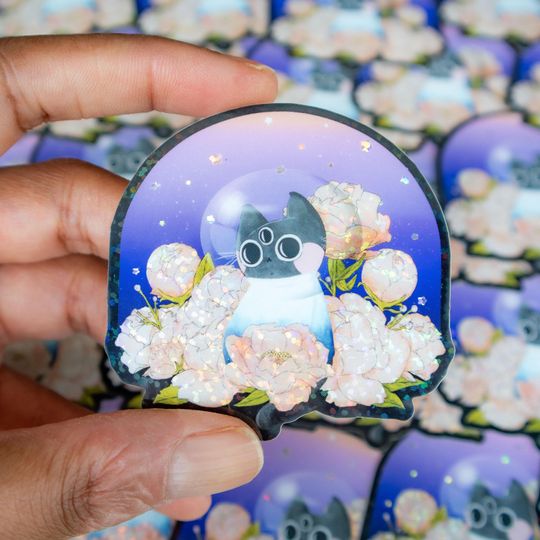 Discover Holographic Cosmic Space Cat Stickers