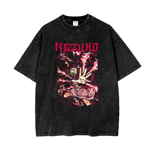 Discover Vintage neko Print Mineral Wash Tee, Unisex Shirt Gift For Him, Anime Lover, demon Crewneck, Halloween Gift,Retro Tee PSN1450