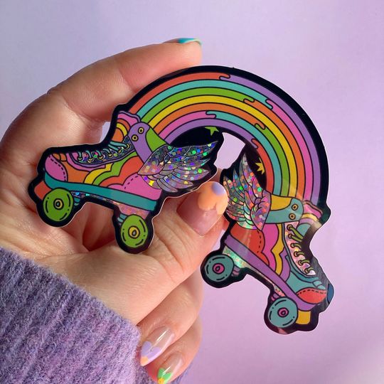 Discover Holographic Glitter Roller Boot Sticker - Roller Derby Sticker - Planner Sticker