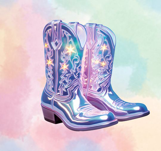Discover Holographic Cowboy Boots Sticker, Iconic Country Western Cowgirl Decal