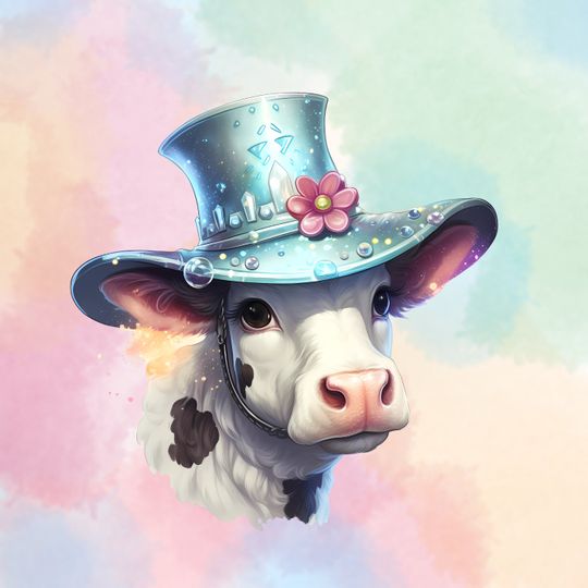 Discover Holographic Cow Sticker, Cute Cow With Hat Decal, Shiny Laptop Sticker
