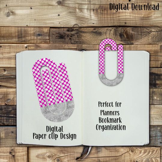 Discover Paper clip, Digital Design, Sublimation, Glitter Themed, Pink, Gift, Bookmark, PNG, Planner, , Planner, Book Lover, Holiday, Dots