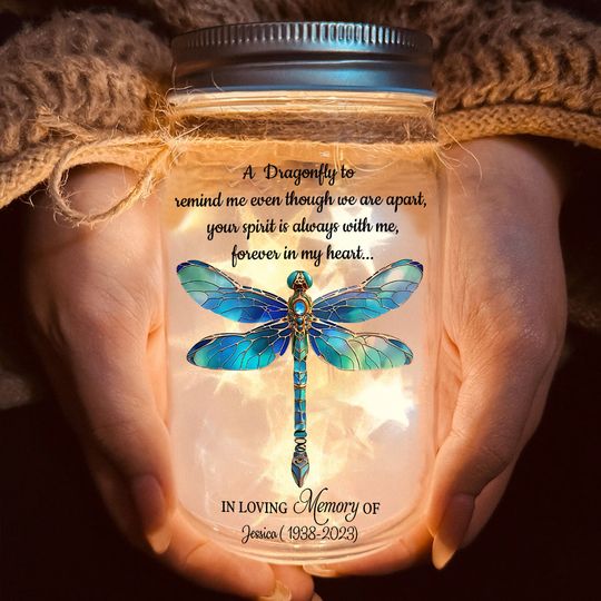 Discover A Dragonfly To Remind Me Of You - Personalized Memorial Mason Jar Light