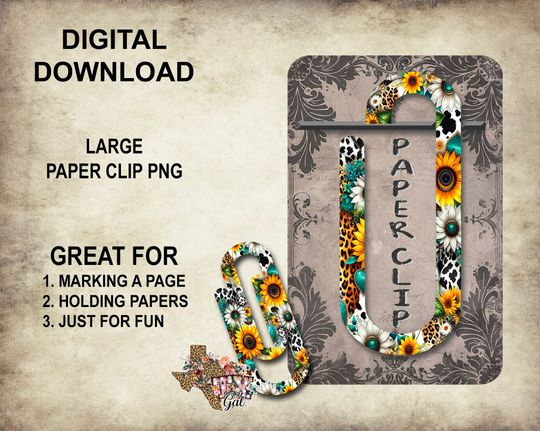 Discover Large Paperclip Sublimation, Sunflowers Paperclip PNG, Cow Print Paperclip PNG, Gift Idea, Paper Clip PNG, Digital Download