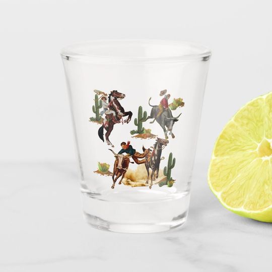 Discover Vintage Western Rodeo Events Cowboy Cowgirl   Shot Glass