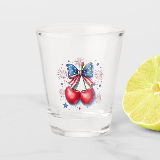 Discover Cherries with Coquette Bow 4th of July American Shot Glass