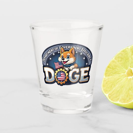 Discover Department Of Government Efficiency Doge Dog   Shot Glass