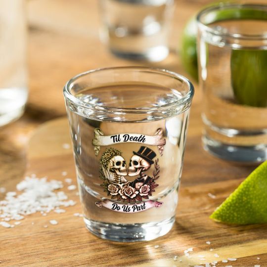Discover Til Death Do Us Part: Bride & Groom Skeleton Shot Glass