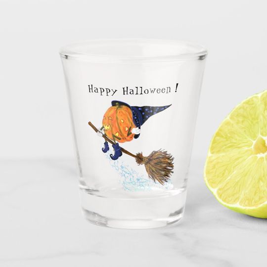 Discover Funny Halloween Shot Glass Witch Pumpkin Flying