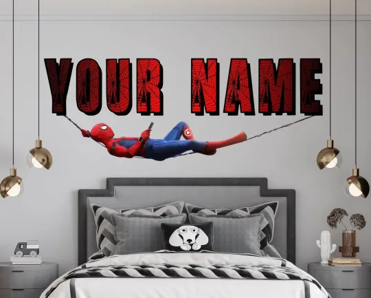 Discover Spidey Hanging Super Heroes Personalized Custom Name Wall Sticker Decal