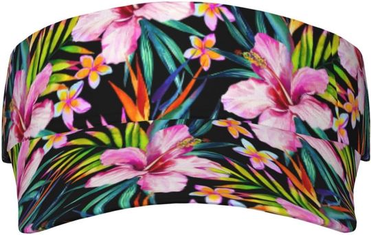 Discover Hawaii Hawaiian Floral Visor Hat, Fashion Sports AOP Sun Visor Hats