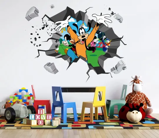 Discover Hot 2026* goofyy Mickeyy And Friends 3D Hole Wall Sticker Decal Home Decor Mural