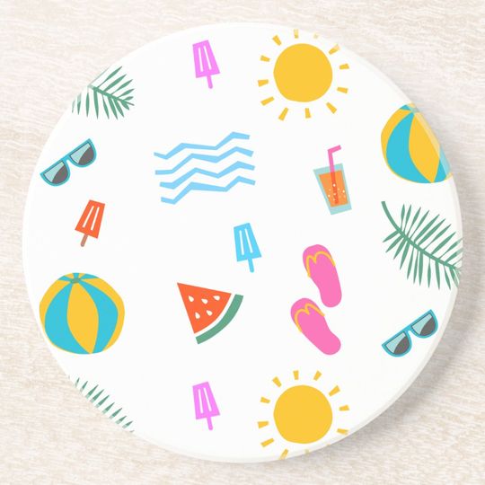 Discover Summer Beach Pattern Sandstone Coaster