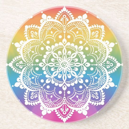 Discover Rainbow Mehndi Pattern Sandstone Coaster