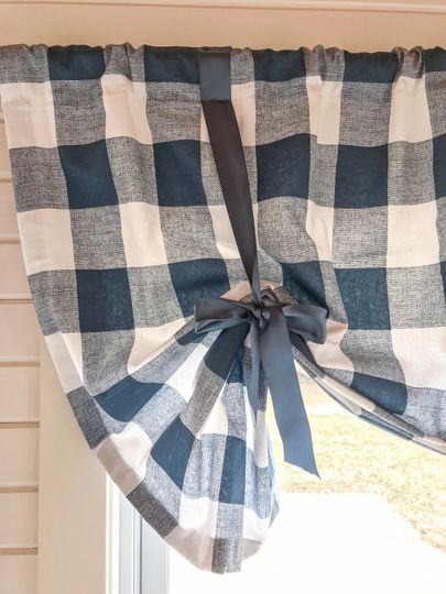 Discover Blue and White  Bufflo Tie Up Valance