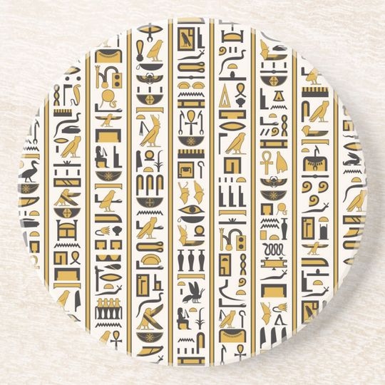 Discover Egyptian Hieroglyphs: Yellow-Black Seamless. Coaster