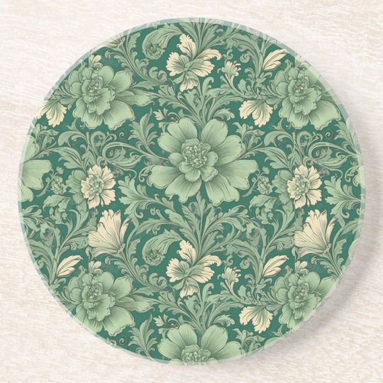 Discover Sage Green Vintage Floral Pattern  Coaster