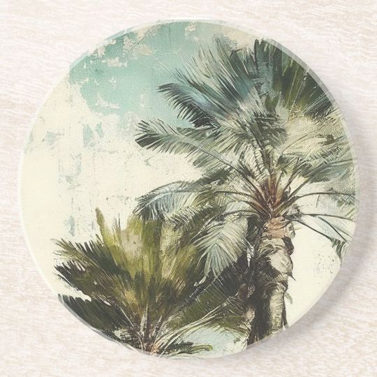 Discover Tropical Palm Tree Pattern Sandstone Coaster
