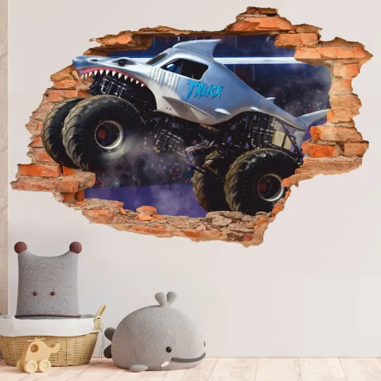 Discover Monster Truck Wall Decal, Big Truck Wall Sticker, Wall Decor, Shark Truck, Race