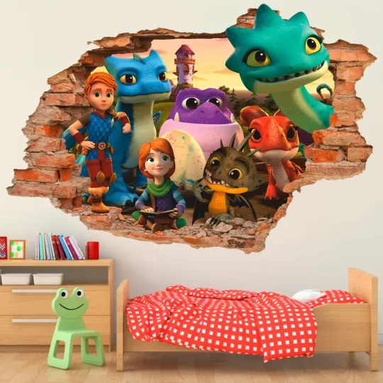 Discover Dragons 3D Wall Decal, Cartoon Wall Sticker, Removable Vinyl Sticker
